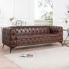 84.06" Width Traditional Square Arm Removable Cushion 3 Seater Sofa - Dark Brown - Image 2