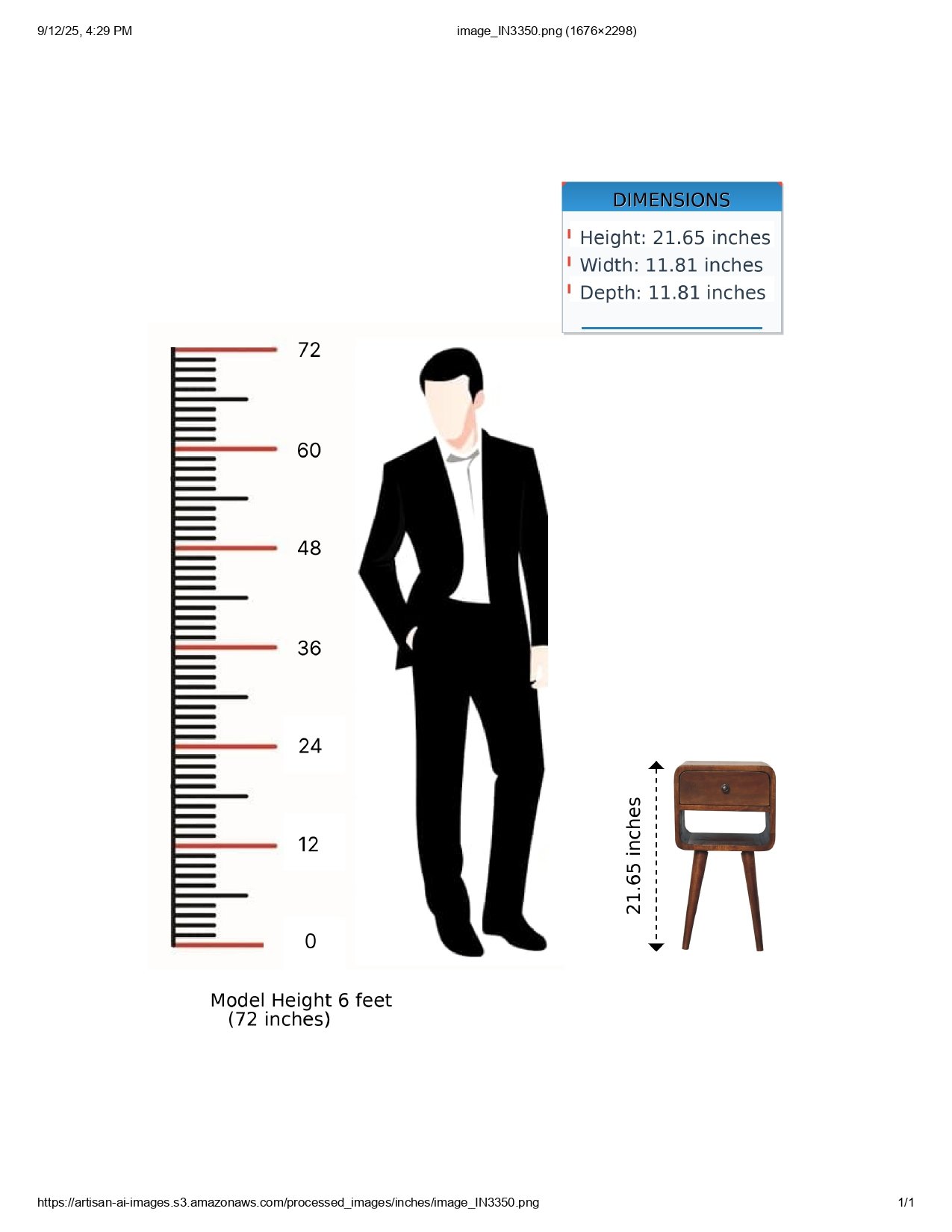 Mini Curve Lower Bedside Table - Chestnut - Image 11