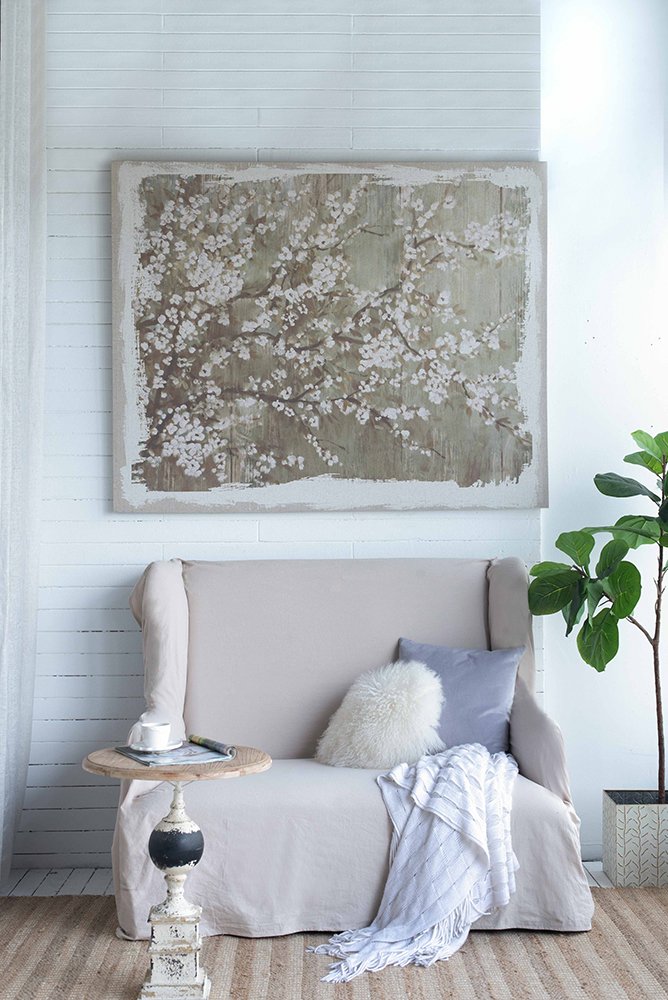 Large Cherry Blossom Canvas Art Print, Home Decor Accent Piece - Gray / White Matte - Image 7