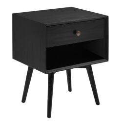 Mid-Century Modern Single Drawer Solid Wood Nightstand - Black