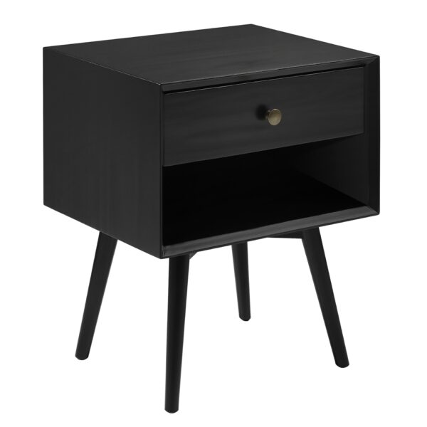 Mid-Century Modern Single Drawer Solid Wood Nightstand - Black