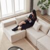 Corduroy Modular L Shaped Sectional Sofa, Luxury Floor Couch Set, 4 Piece Free Combination - Beige - Image 16
