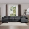 Modern Upholstered Corduroy Fabric Sofa With 3 Footstools And Pillows, 4 Seater - Gray - Image 12