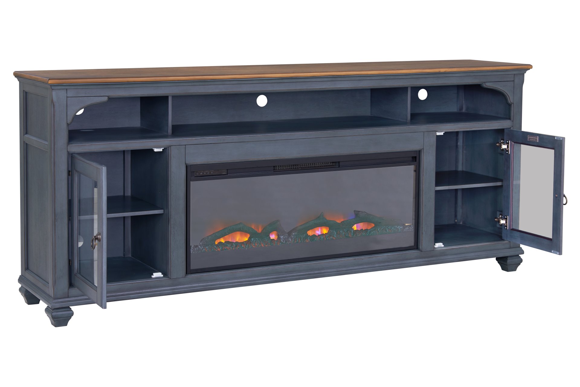 Americana - 86 In Fireplace TV Stand For TVs Up To 95" - Blue - Image 6