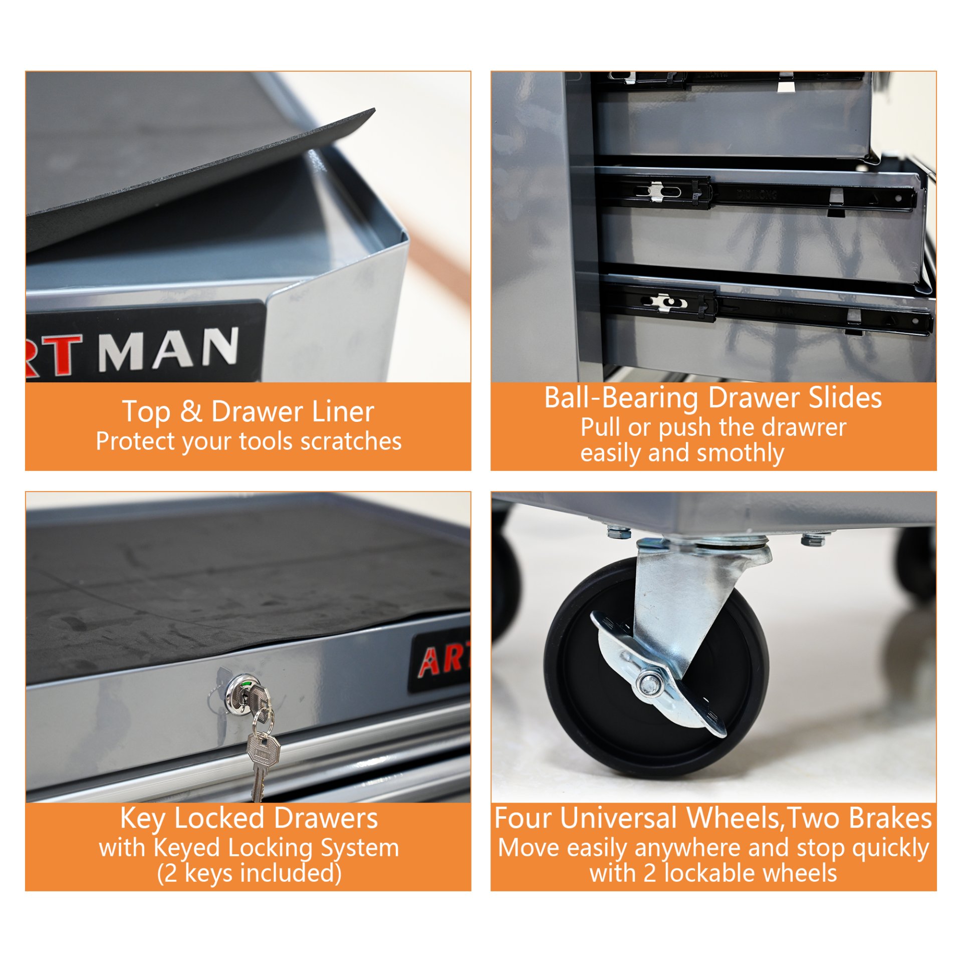 7 Drawers Multifunctional Tool Cart With Wheels - Sliver - Image 7