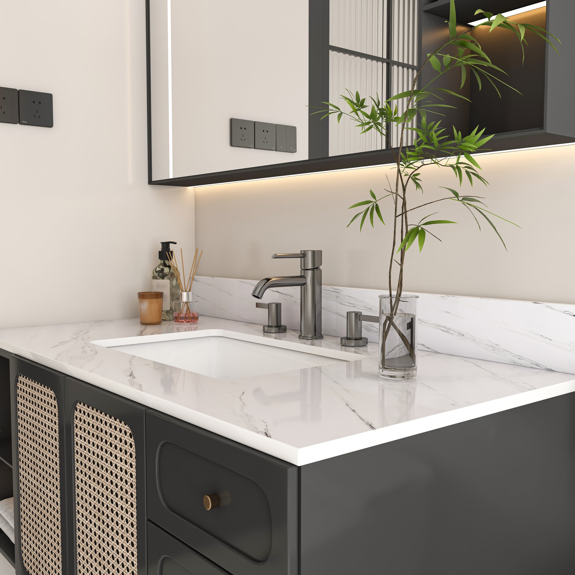 Elegant Marble Vanity Top, 43" Bathroom Vanity With Undermount Sink Sintered Stone, Bianco Carrara Venato - White - Image 13