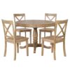 Modern Dining Table Set For 4, Round Table And 4 Kitchen Room Chairs, 5 Piece Kitchen Table Set For Dining Room, Dinette, Breakfast Nook - Natural Wood Wash - Image 11