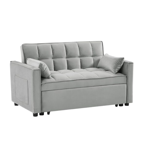 Modern Velvet Loveseat Futon Sofa Couch With Pullout Bed Reclining Backrest Toss Pillows 3 In 1 Convertible Sleeper Sofa Bed - Gray