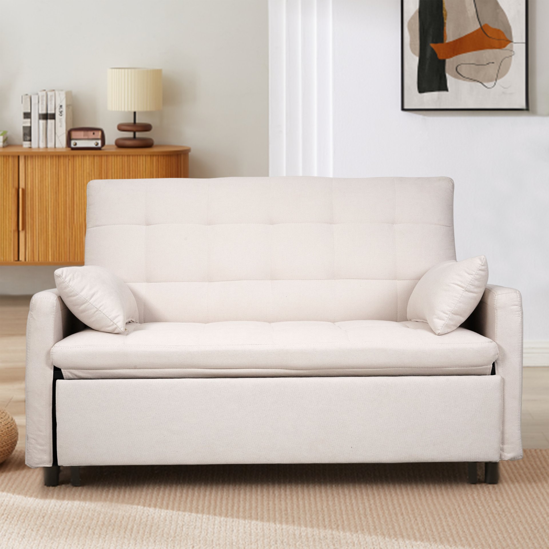 Balus - 2 In 1 Convertible Sofa Bed With Storage And Adjustable Backrest - Beige - Image 4