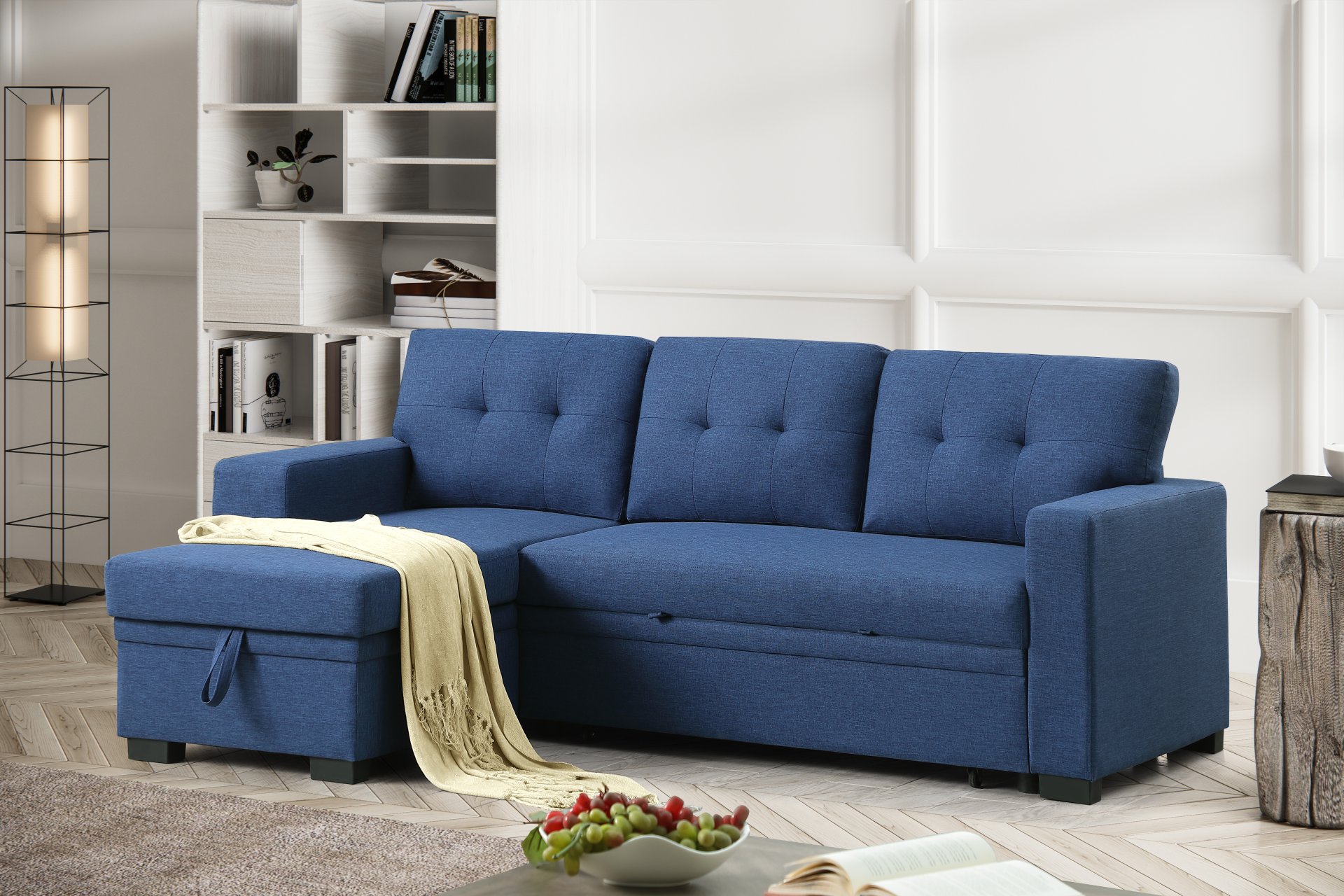 3 Piece Upholstered Sleeper Sofa - Blue - Image 7