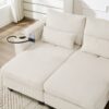 Convertible Chaise Lounge Sofa Chair Sofa Bed With USB Ports, Cup Holders, Phone Holder, And Storage - Beige - Image 5