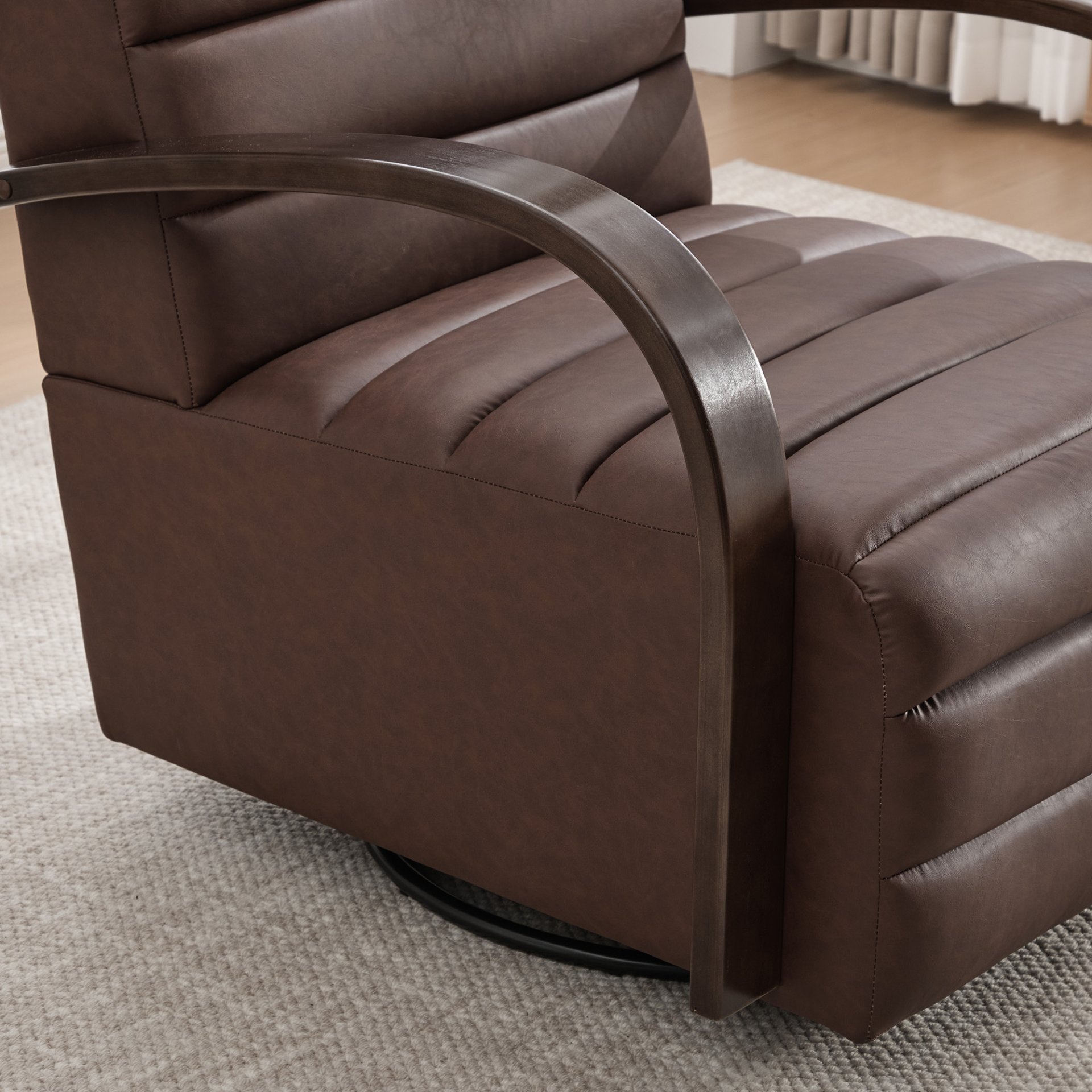 360° Swivel Accent Chair With Armrests, Comfy Lounge - Brown - Image 11