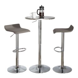 Ale - 3 Piece Bar Set -Bistro Round Contemporary Adjustable Oval Footrest Silver / Chrome / Gray