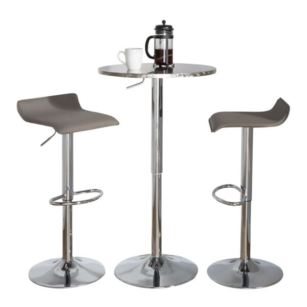 Ale - 3 Piece Bar Set -Bistro Round Contemporary Adjustable Oval Footrest Silver / Chrome / Gray
