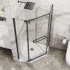 Neo Angle - Frameless Shower Door With White Acrylic Shower Base Combo - Matte Black - Image 4