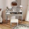 Luxury Vanity Desk With Round Mirror Height Adjustable Dressing Table Set Engineered Wood - Silver - Image 2