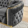 Velvet Button Tufted Sofa Couch With 2 Pillows 3 Seater Luxury Chesterfield Sofa Set With Stainless Steel Accents For Living Room - Gray - Image 9