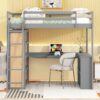 Full Size Loft Bed With Ladder, Shelves, And Desk - Gray - Image 15