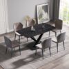 63" Artificial Stone Black Curved Black Metal Leg Dining Table - Black - Image 2