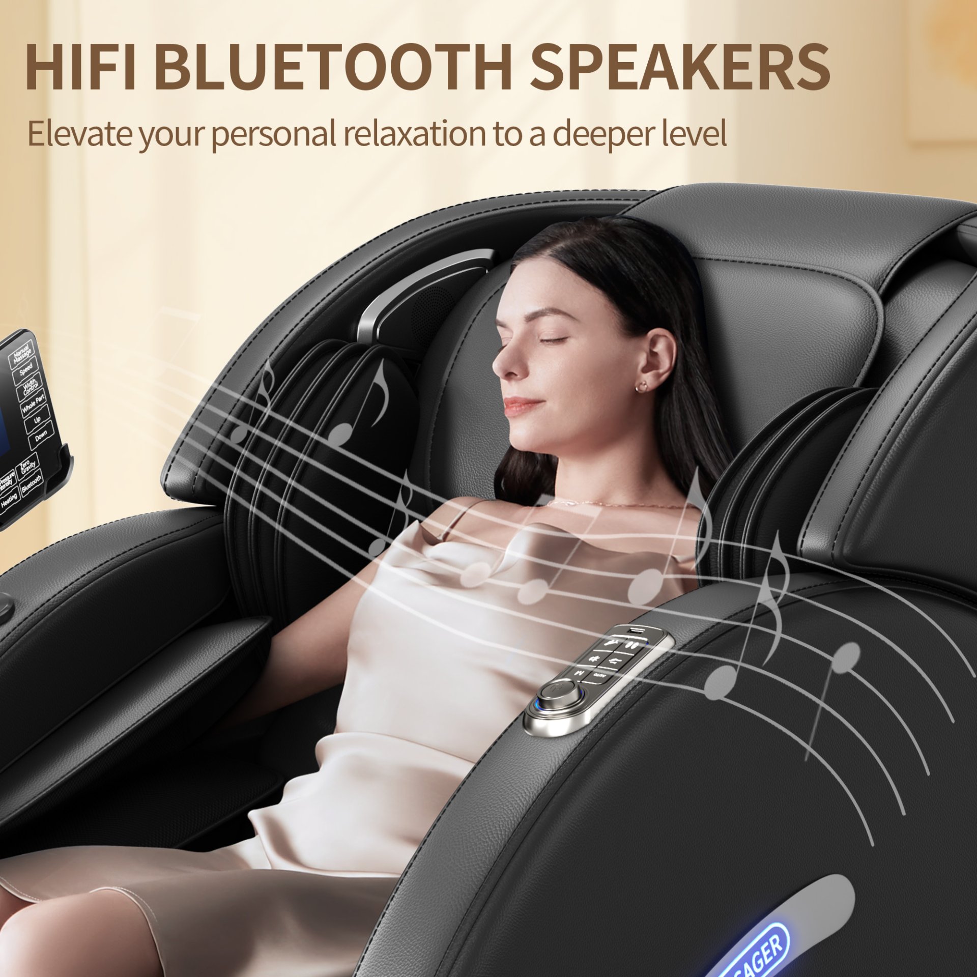 Full Body Massage Chair, Full Body Zero Gravity With 3D Massage Mechanism, 6 Auto Massage Mode, Waist And Calf Heater, Foot Roller, Bluetooth Speaker - Black - Image 10
