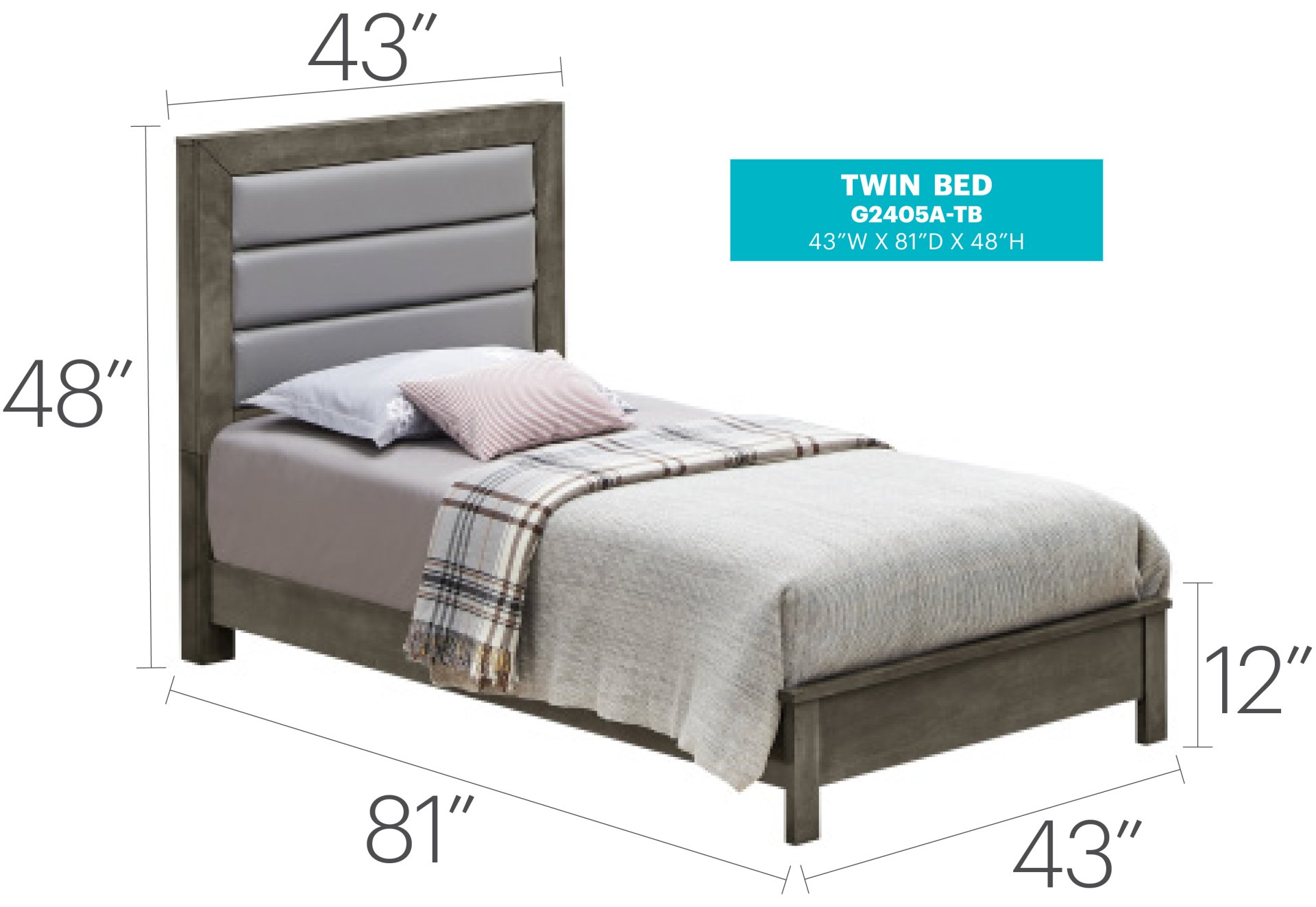 Twin Bed For Modern Spaces - Gray - Image 2