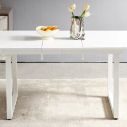 Square Extendable Dining Table With Metal Leg, Modern Space Saving Kitchen Table For Living Room - Antique White