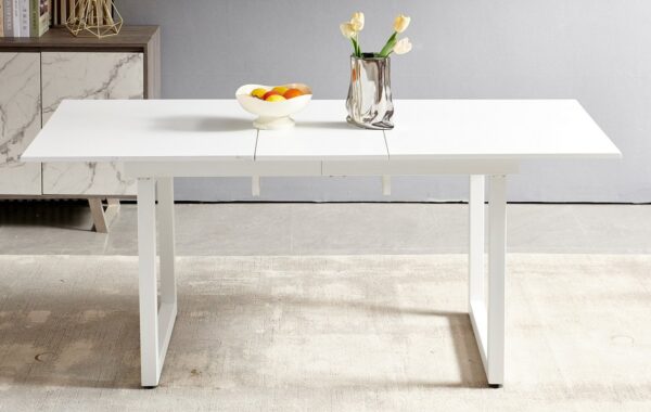 Square Extendable Dining Table With Metal Leg, Modern Space Saving Kitchen Table For Living Room - Antique White