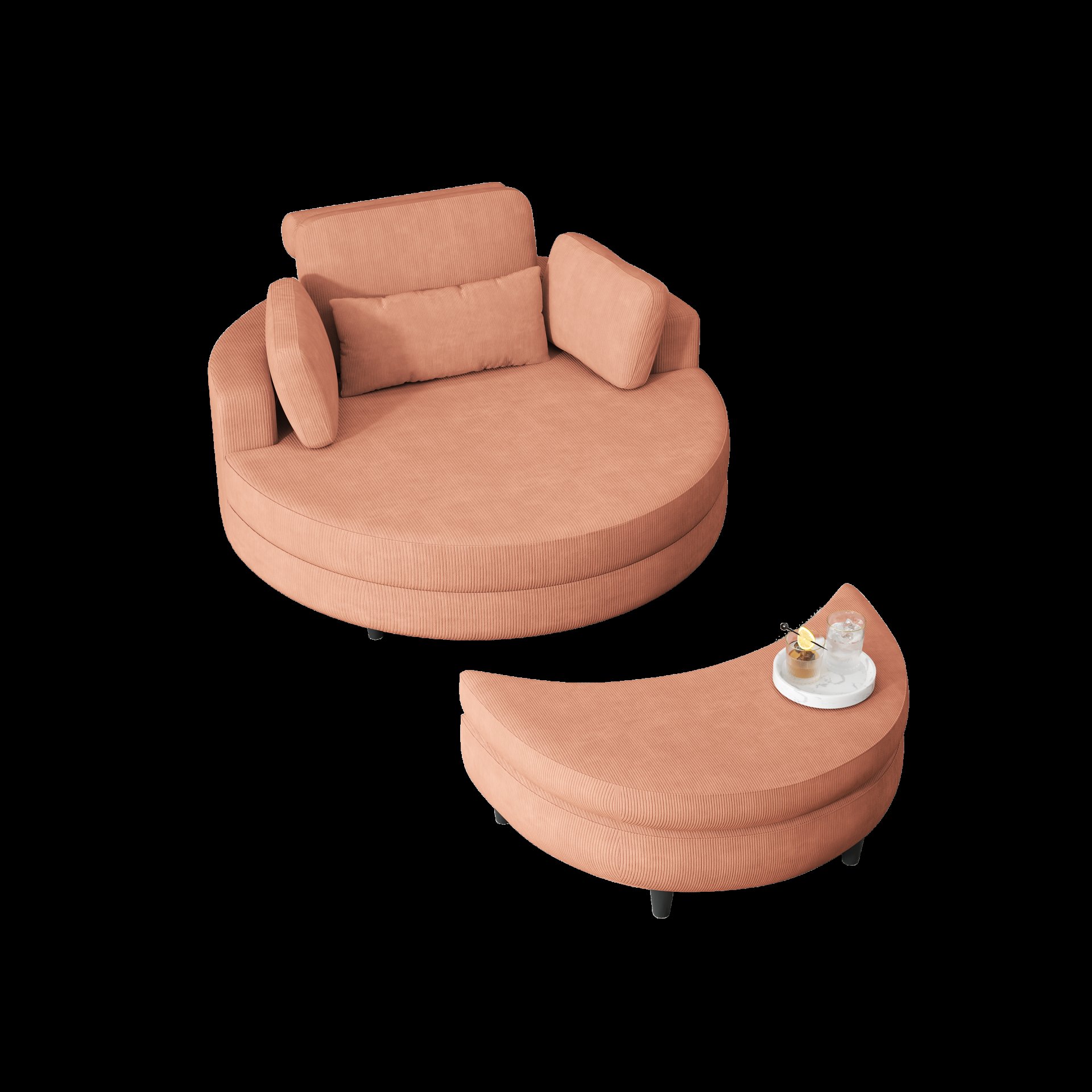 Corduroy Sofa With Two Throw Pillows, A Waist Pillow And An Extra Tray Is Comfortable For A Small Apartment Bedroom - Orange - Image 12
