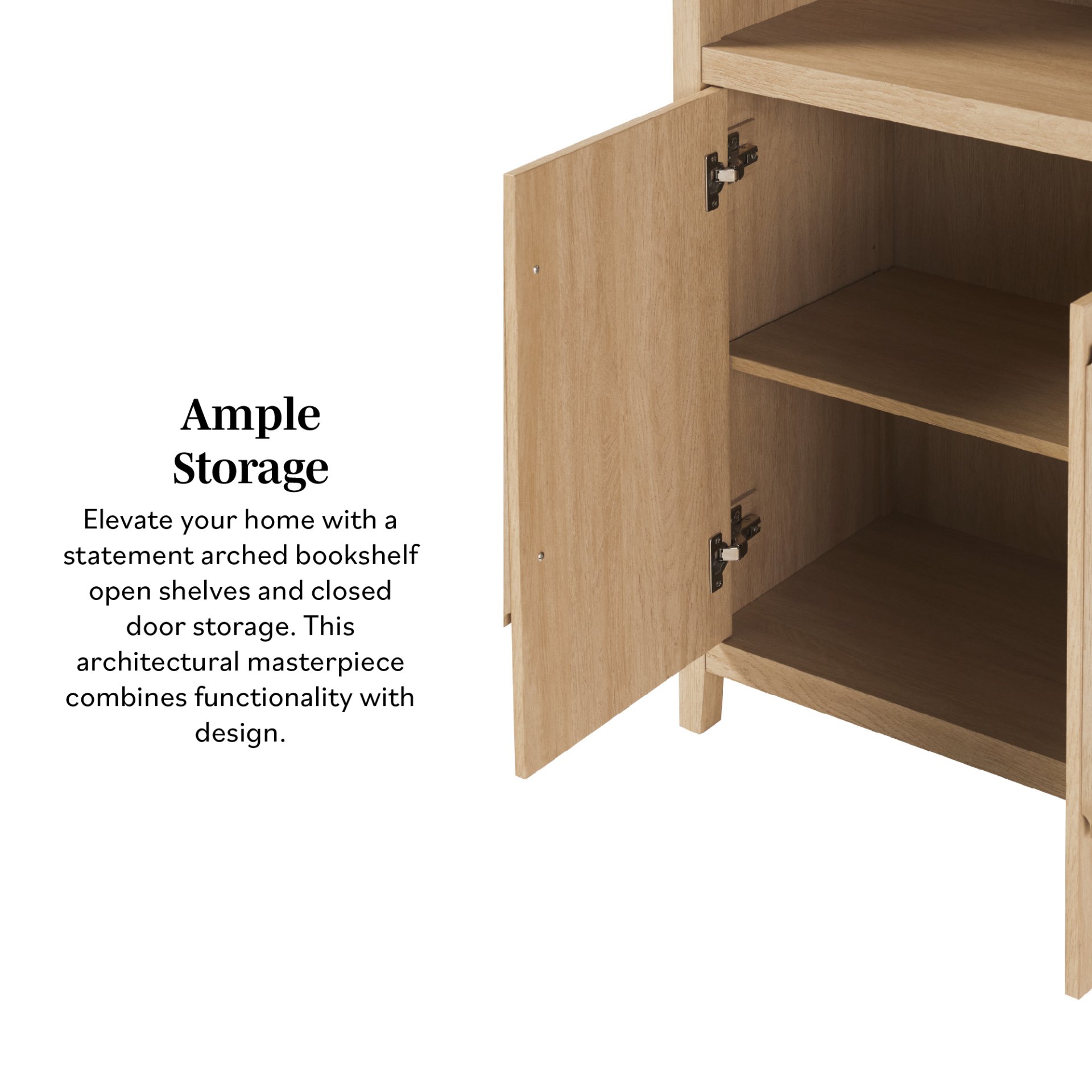 Modern 3 Shelf Open Arched Bookcase Cabinet - Oak - Image 11