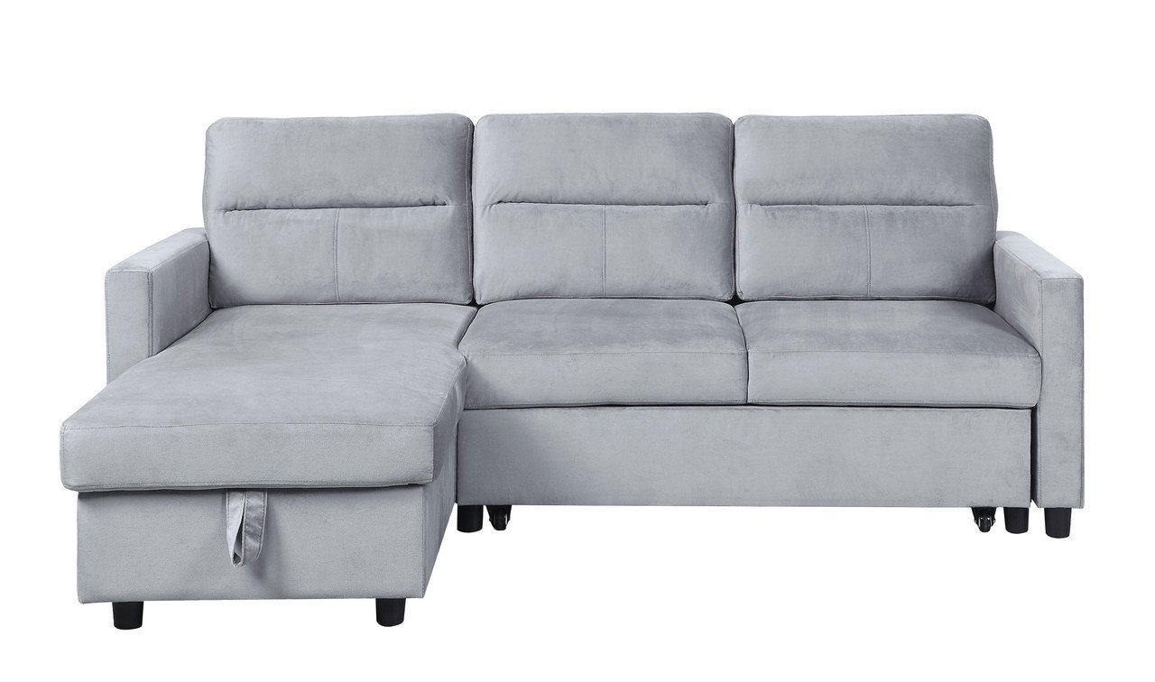 Ivy - Velvet Reversible Sleeper Sectional Sofa With Storage Chaise And Side Pocket - Light Gray - Image 4