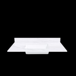Bianco Carrara Venato 43" Marble Vanity Top With 1 Pre Drilled Faucet Hole Sintered Stone Bathroom Vanity Top With Undermount Rectangular Sink And 4" Backsplash - White