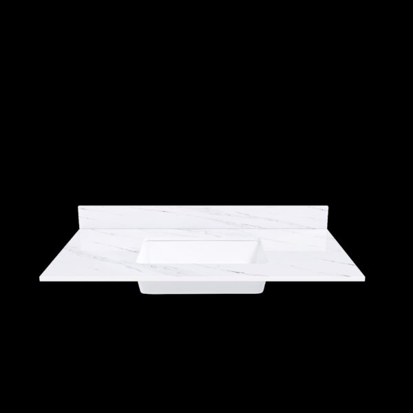 Bianco Carrara Venato 43" Marble Vanity Top With 1 Pre Drilled Faucet Hole Sintered Stone Bathroom Vanity Top With Undermount Rectangular Sink And 4" Backsplash - White