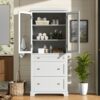 Freestanding Tall Bathroom Cabinet With 2 Adjustable Shelves, 3 Drawers, Soft Close Glass Doors - White - Image 5