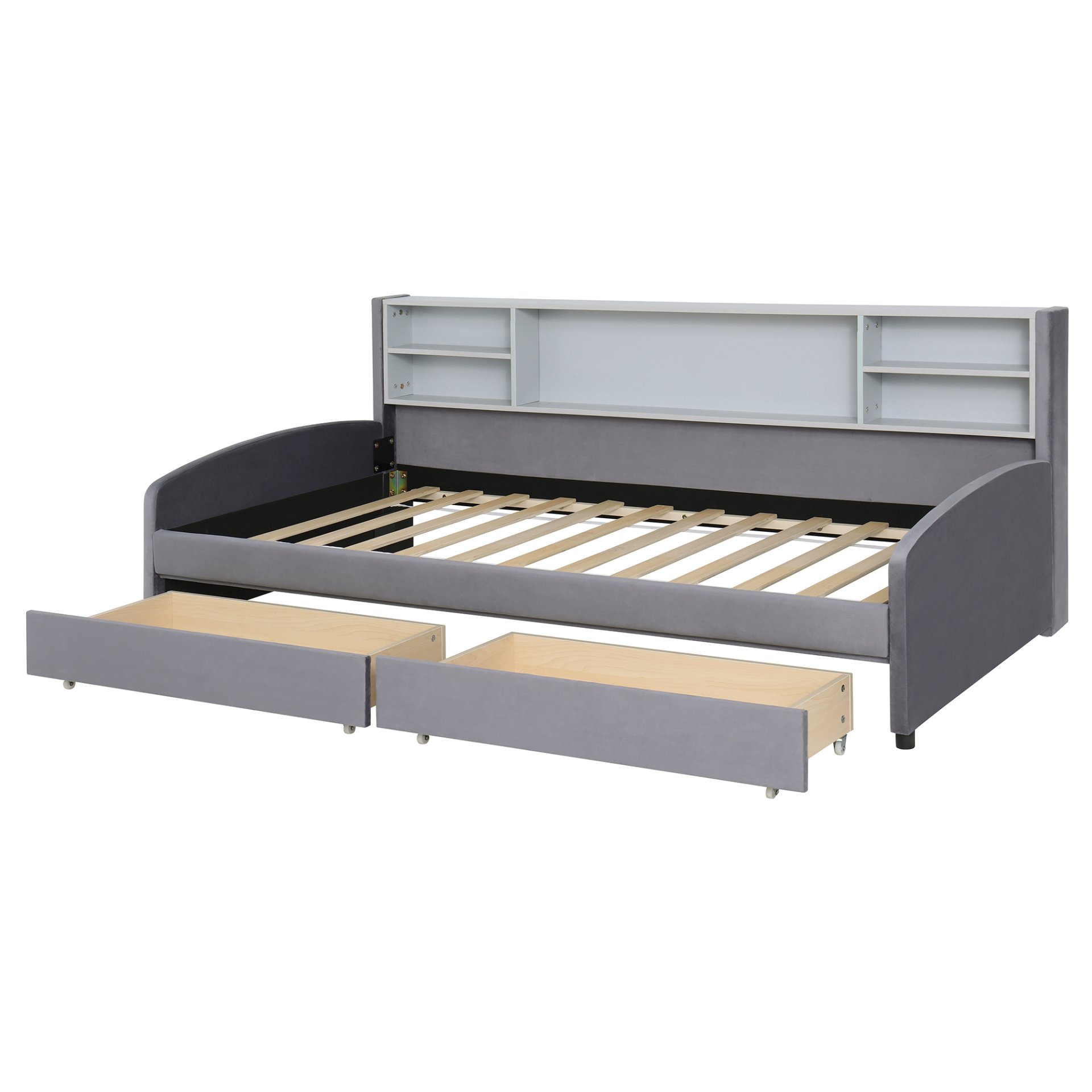 Twin Size Upholstered Platform Bed With Storage Drawers And Headboard - Gray - Image 12