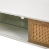 Rattan TV Cabinet With Variable Color Light Strip, Double Sliding Doors For Storage, Adjustable Shelf, Metal Legs, TV Console For Living Room - White - Image 11