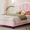 Twin Size Upholstered Flower-Shape Bed, Elegant Flowers Headboard With LED Light Strip, Sherpa Fabric Platform Bed With Slats Support - Pink - Image 18
