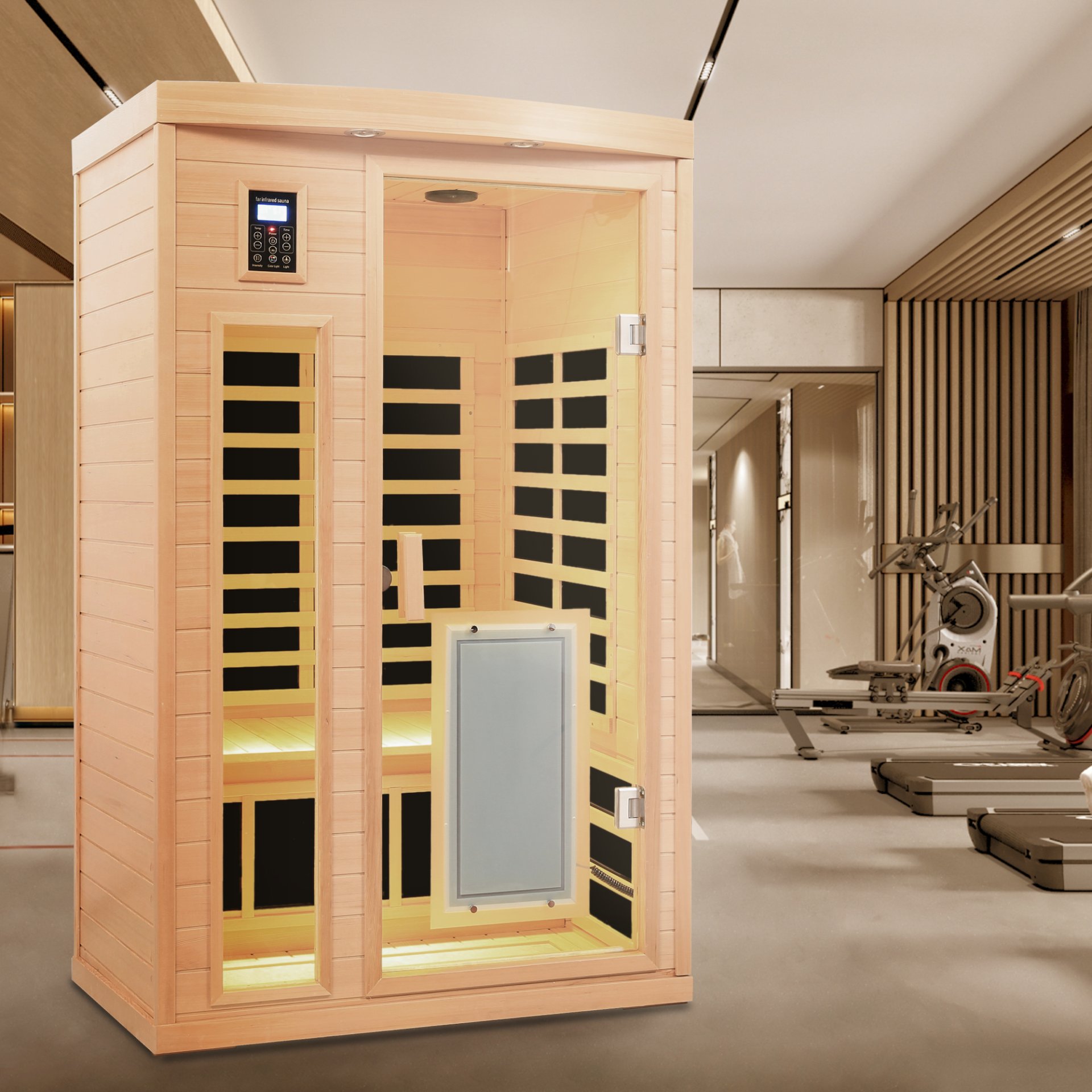 Low Emf Front Door With Heating Panel 2 Person Hemlock Far Infrared Indoor Suana Room - Natural - Image 6