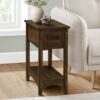 Accent End Table, 2 Tier, Narrow, Storage Drawer, Transitional - Walnut - Image 10