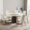 59.05" Modern Artificial Stone Round Panel Metal Iron Base Dining Table, Can Accommodate 8 People Artificial Stone Turntable (Not Including Chairs) - White / Black - Image 2