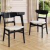 Dining Chair (Set of 2), Mid Century Dining Chairs With Cushioned Seats And Wood Frame - Light Beige / Black - Image 2