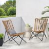 Wicker Chair With Geometric Cross Base, (Set of 2) - Light Brown - Image 9