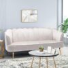 Modern Glam 3 Seater Sofa With Velvet Texture And Iron Legs - Beige - Image 2