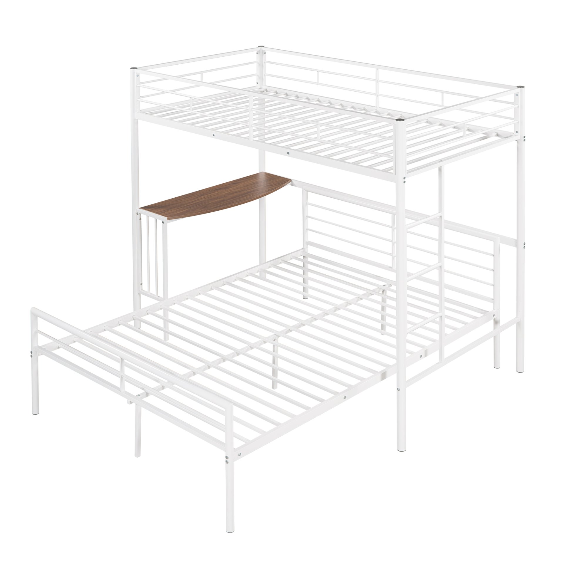 Twin Over Full Metal Bunk Bed With Desk, Ladder And Quality Slats For Bedroom - Metallic White - Image 6
