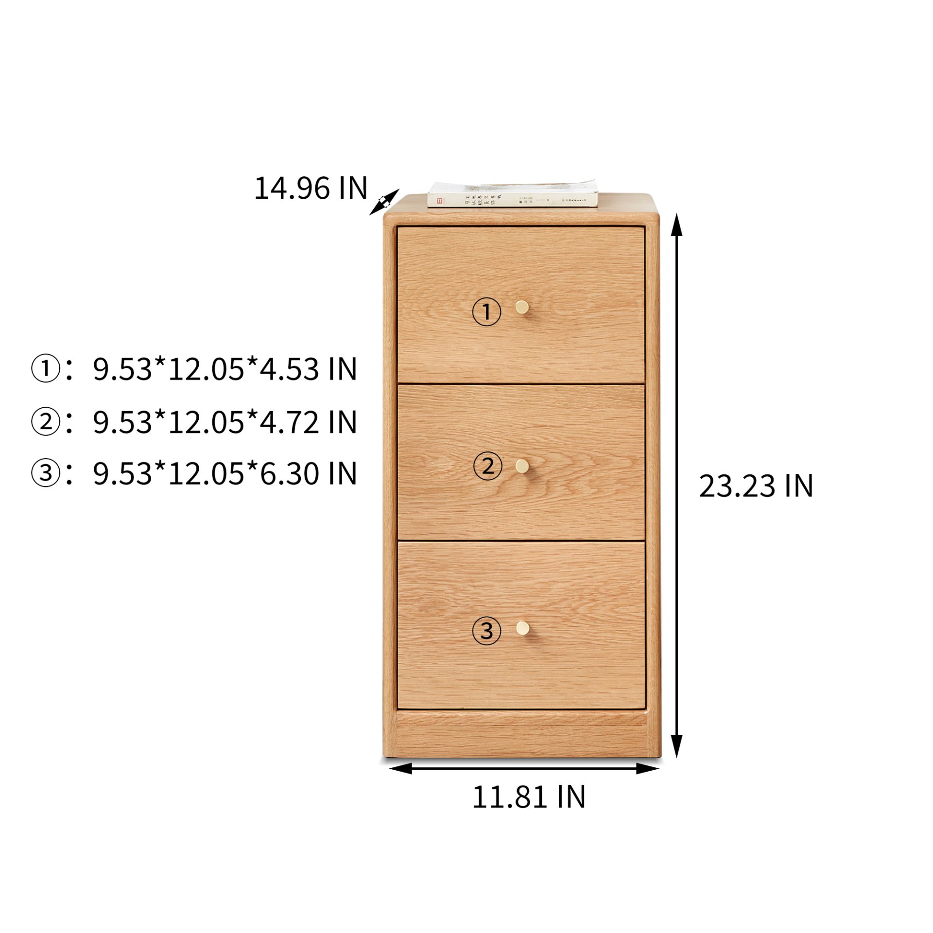 Free-Standing Corner Storage Cabinet For Living Room, Three Drawers - Solid Oak - Image 3