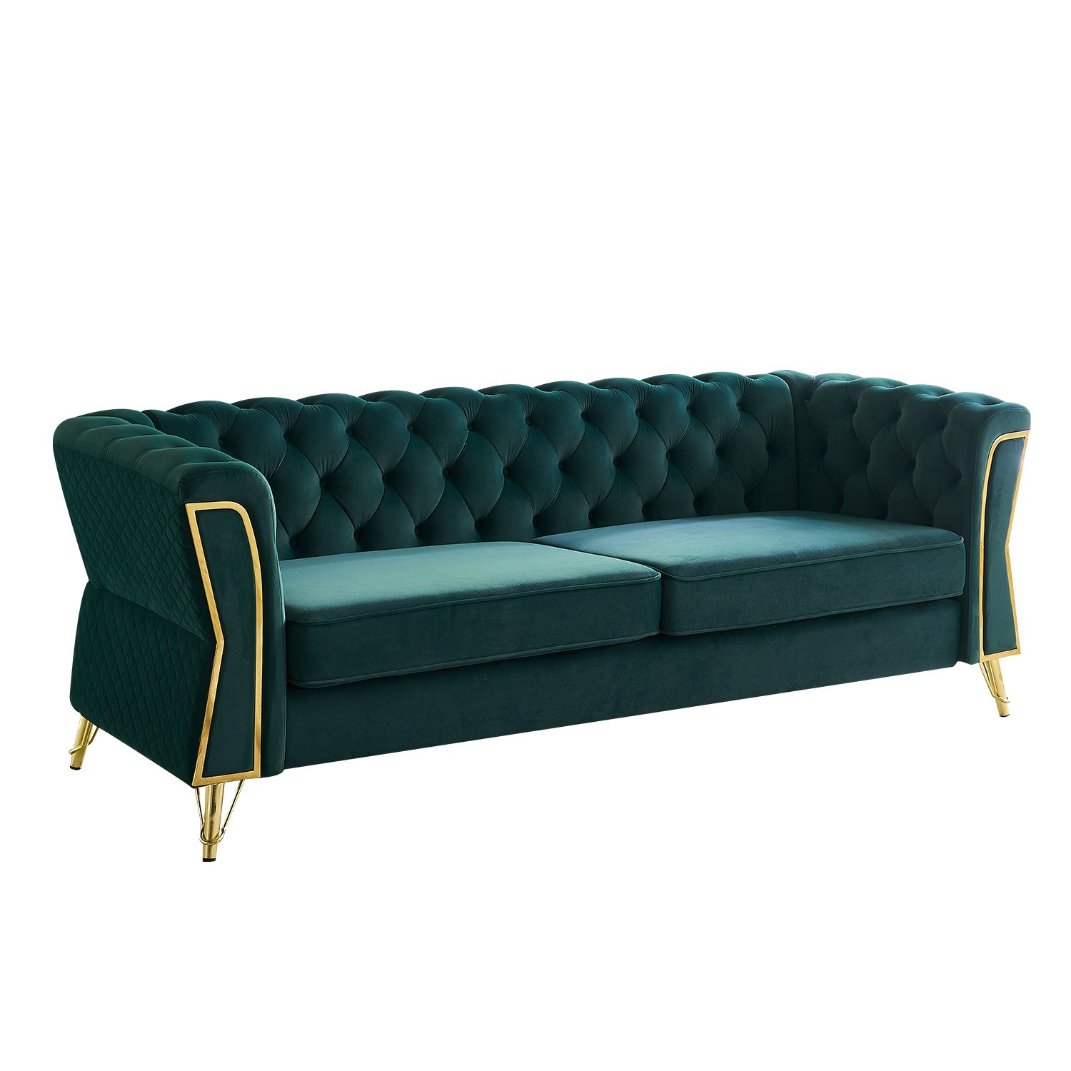 Modern Tufted Velvet Sofa For Living Room - Green - Image 3