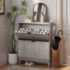 Shoe Cabinet With 2 Flip Drawers, Fluted Shoe Storage Cabinet For Entryway, Free Standing Shoe Storage Organizer With Wave Doors For Heels, Boots, Slippers In Hallway, Living Room - Gray - Image 5