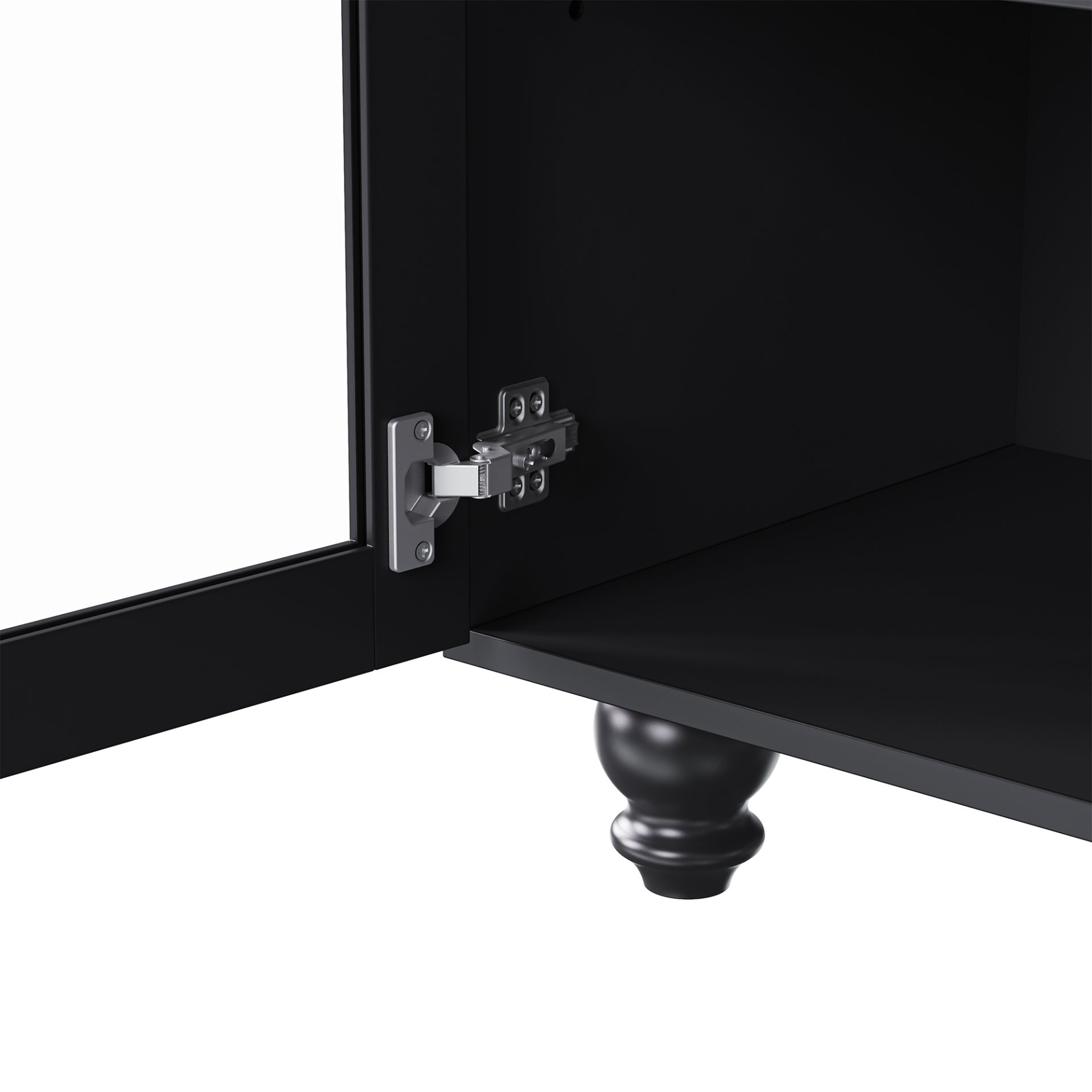Farmhouse TV Stand With Solid Wood Gourd Shaped Legs For TVs Up To 70", Entertainment Center With Bookshelves & Tempered Glass Doors, Media Console With Adjustable Shelves, Living Room - Black / Natural - Image 20