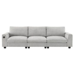 Sectional With Bluetooth Speaker Comfy Cloud Couch Set With Drop Down Table Cup Holders, USB Charger Storage Armrest Wide Seat Sofa - Gray
