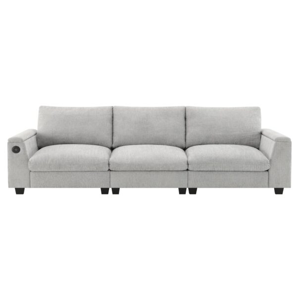Sectional With Bluetooth Speaker Comfy Cloud Couch Set With Drop Down Table Cup Holders, USB Charger Storage Armrest Wide Seat Sofa - Gray