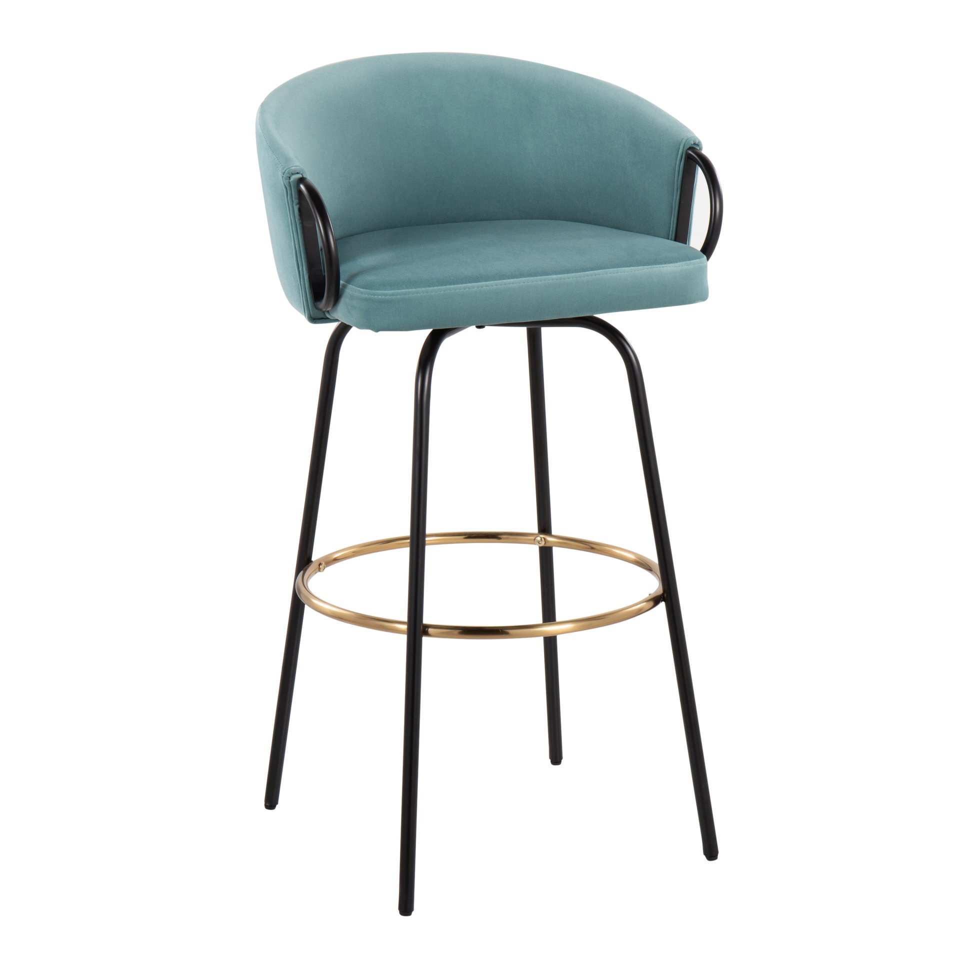 Claire - Contemporary / Glam Barstool With Footrest (Set of 2) - Black / Light Blue - Image 2